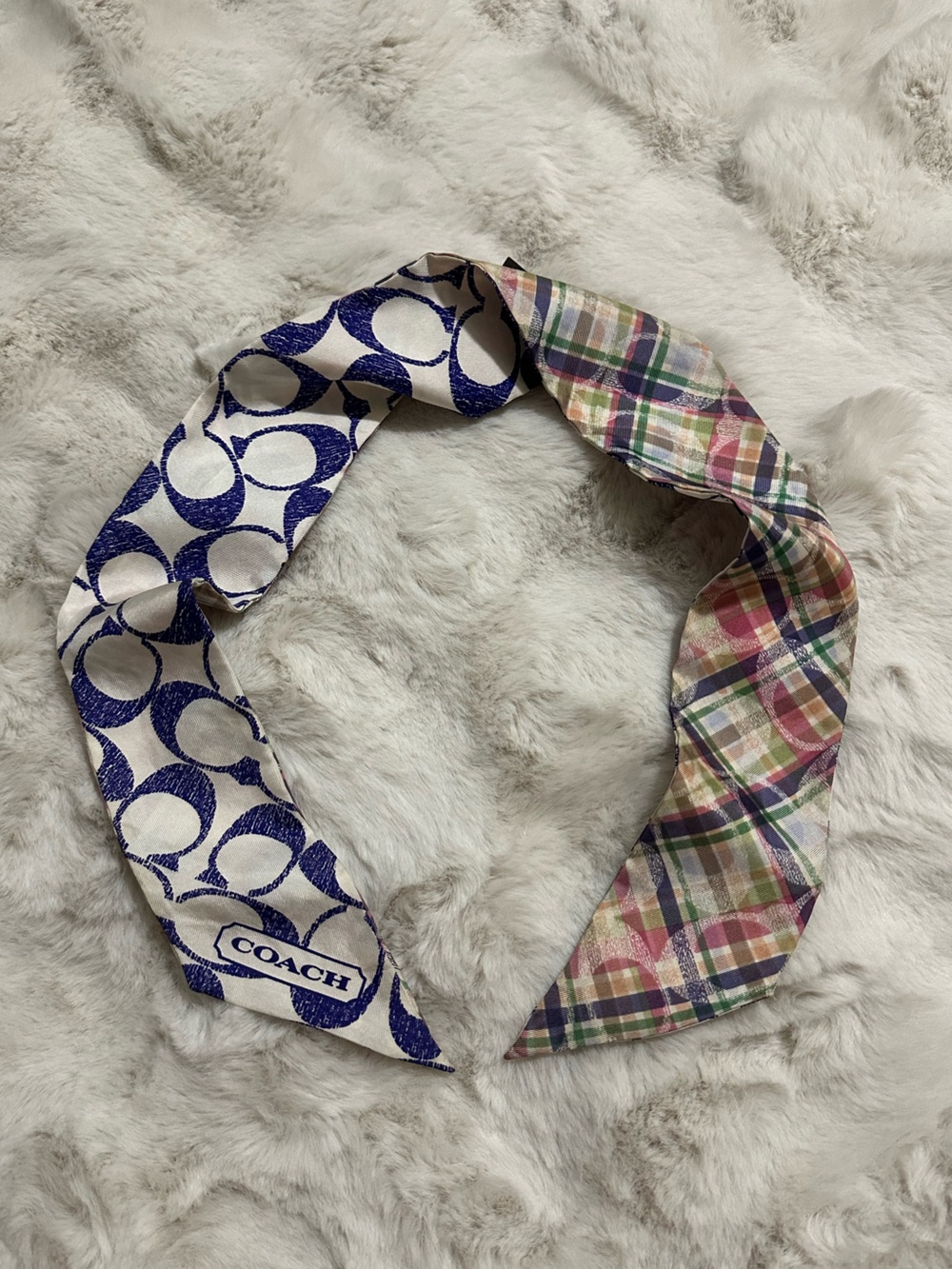 Vintage Coach Silk Ponytail Scarf / Bag Twilly – Signature + Plaid